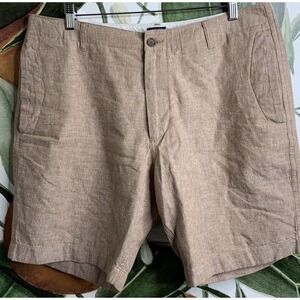 J Cew Factory Mens Size 36 Brown Linen Blend Flat Front Casual Shorts